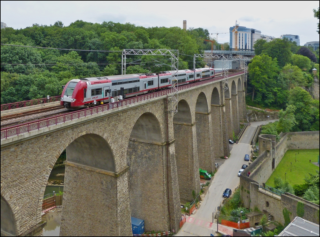 . Z 2220 is running over the Pulvermhle viaduct in Luxembourg City on June 14th, 2013.