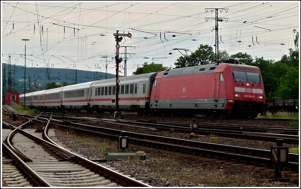101 104-8 is hauling IC cars through Koblenz-Ltzel on May 22nd, 2011.