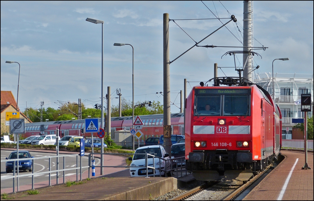 146 108-6 is arriving in Norddeich Mole on May 11th, 2012.