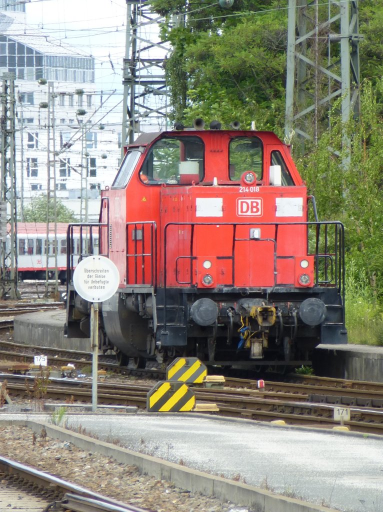 214 018 is standing in Nuremberg main station on June 23th 2013.