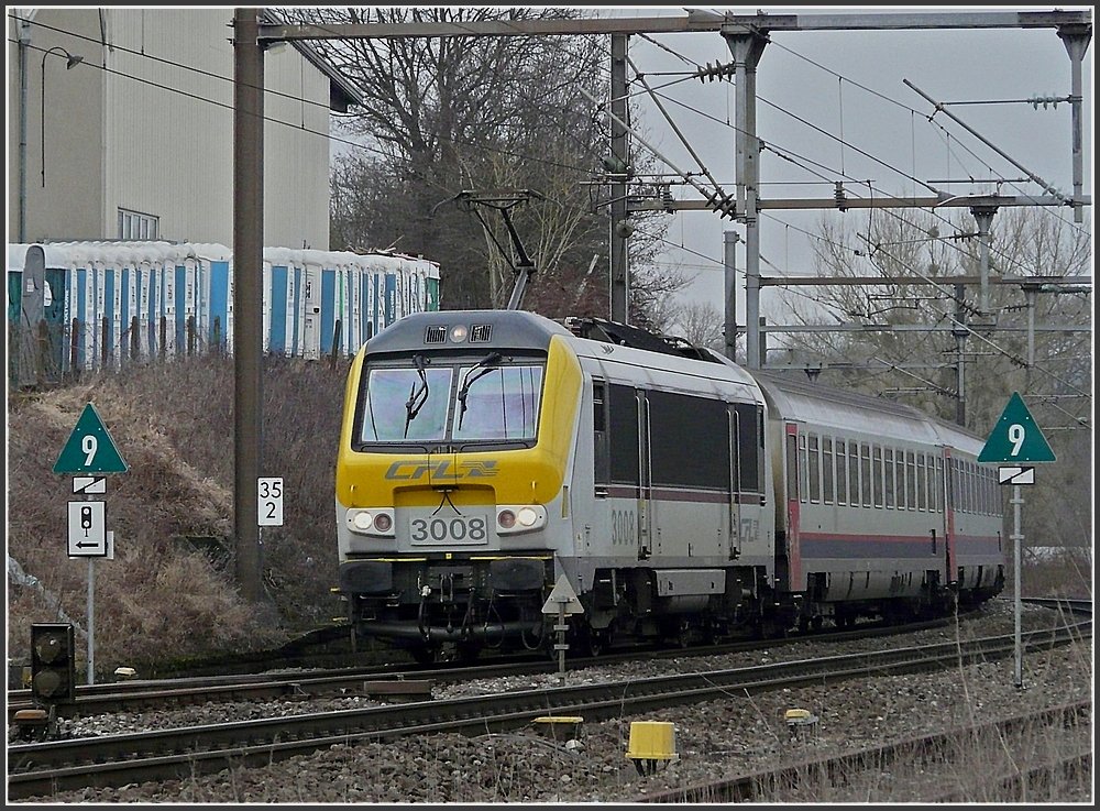 3008 heading the IR Liers-Luxembourg City is arriving at Mersch on February 18th, 2010.