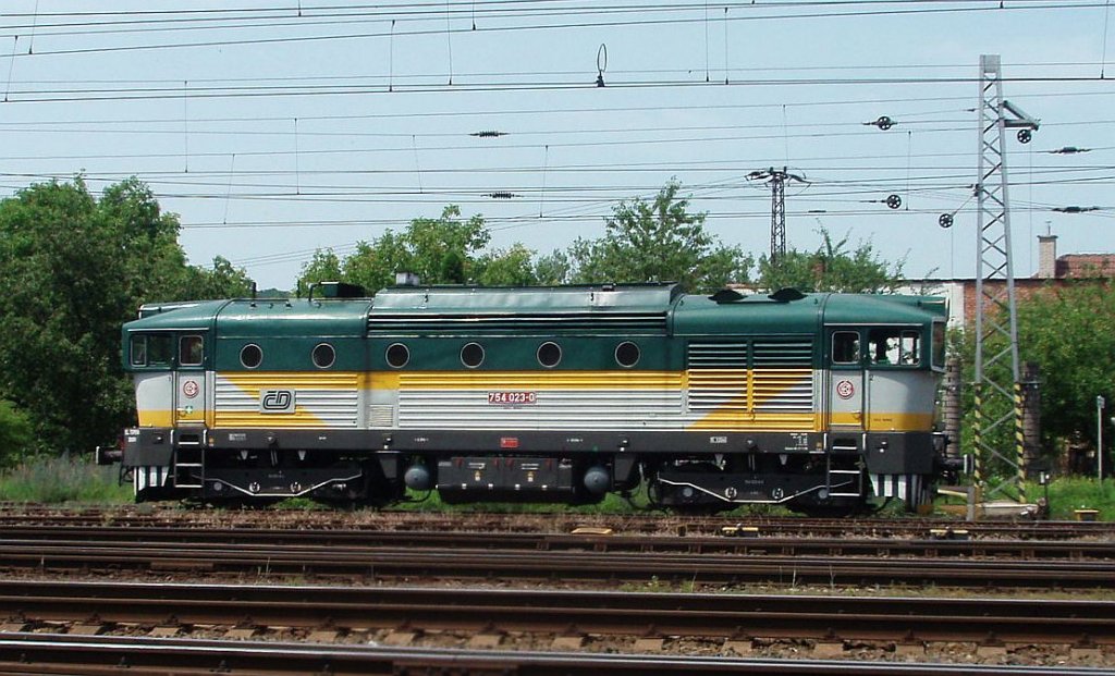 754 023 on the 30th of June, 2012 on the Railway station Hranice.
