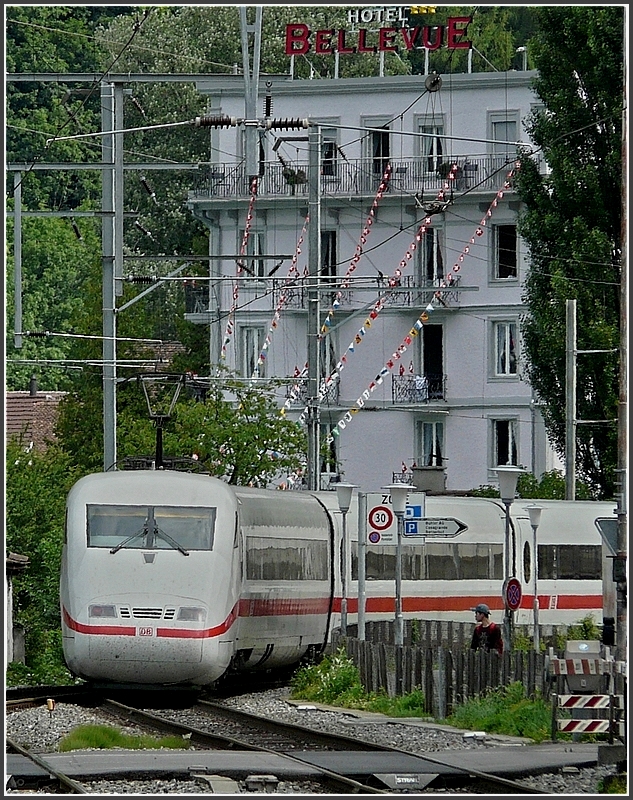 A ICE is leaving the station Interlaken West on July 29th, 2008.