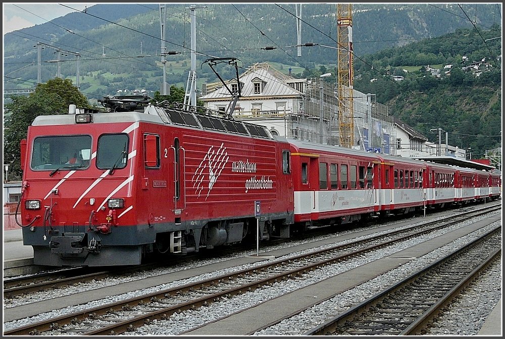 A MGB local train is leaving the station of Brig on July 31st, 2008.