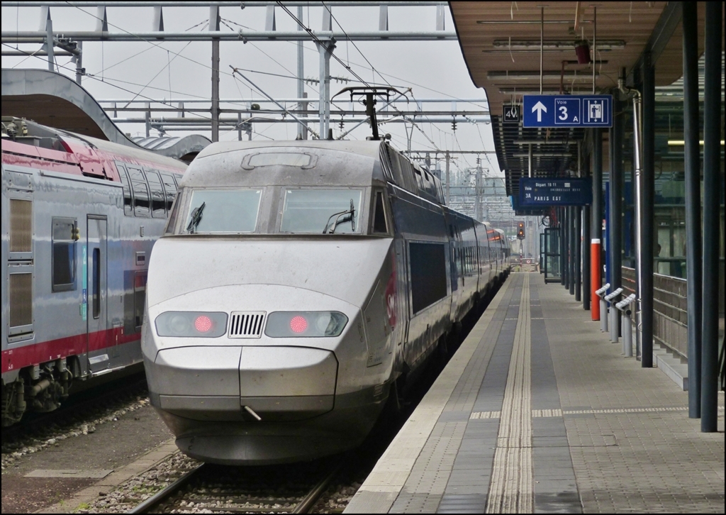 A TGV Atlantique Rseau unit is leaving the station of Luxembourg City on May 22nd, 2012.