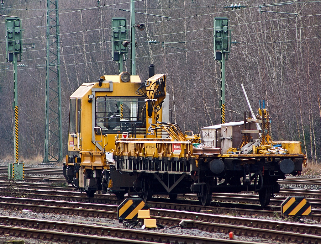 A track maintenance vehicle (GAF) of the Bahnbau Gruppe with a trailer, parked on 11.12.2011 in Betzdorf/Sieg.