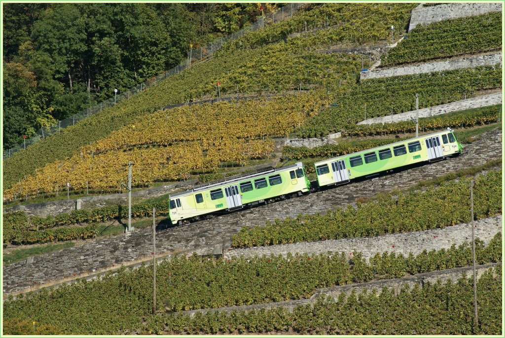 An A-L local train in the new colour n the way to Leysin. 
21.10.2010
