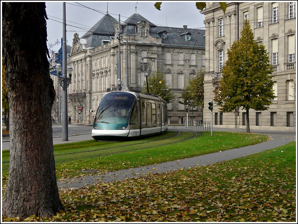 An Eurotram is arriving at the Place de la Rpublique in Strasbourg on October 30th, 2011.