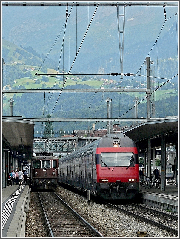 BLS and SBB trains pictured at Spiez on July 28th, 2008.