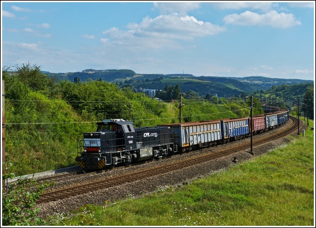 CFL Cargo 1583 is heading a freight train in Mertert on August 10th, 2012.