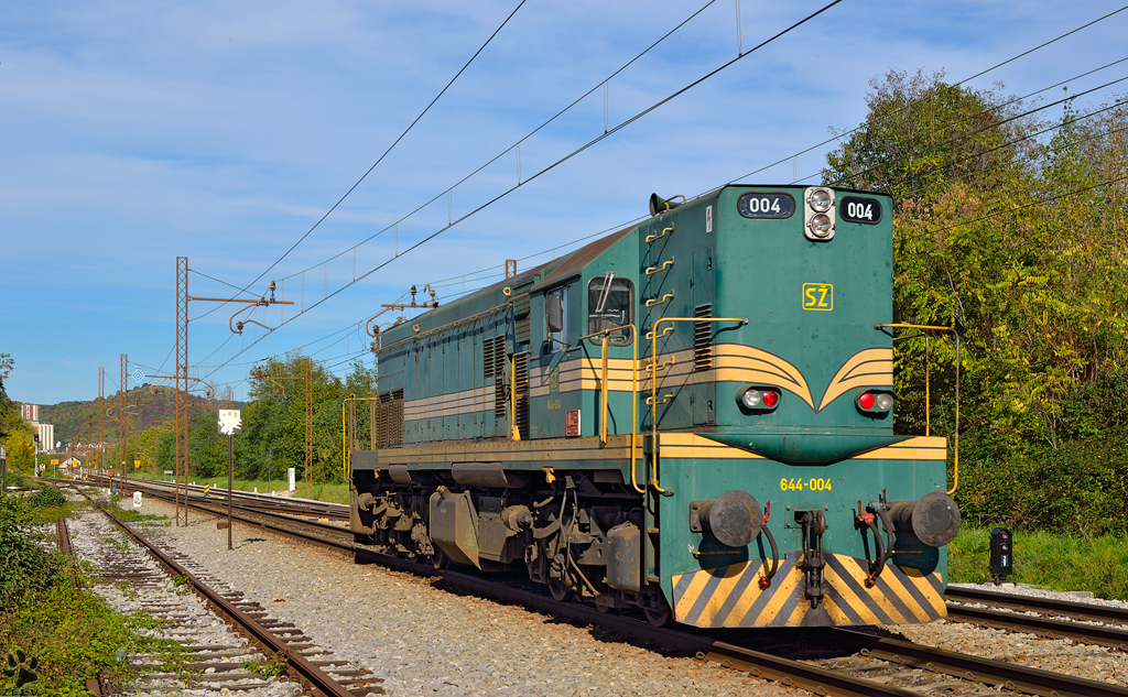 Diesel loc 644-004 is running through Maribor-Tabor on the way to Studenci station. /18.10.2012