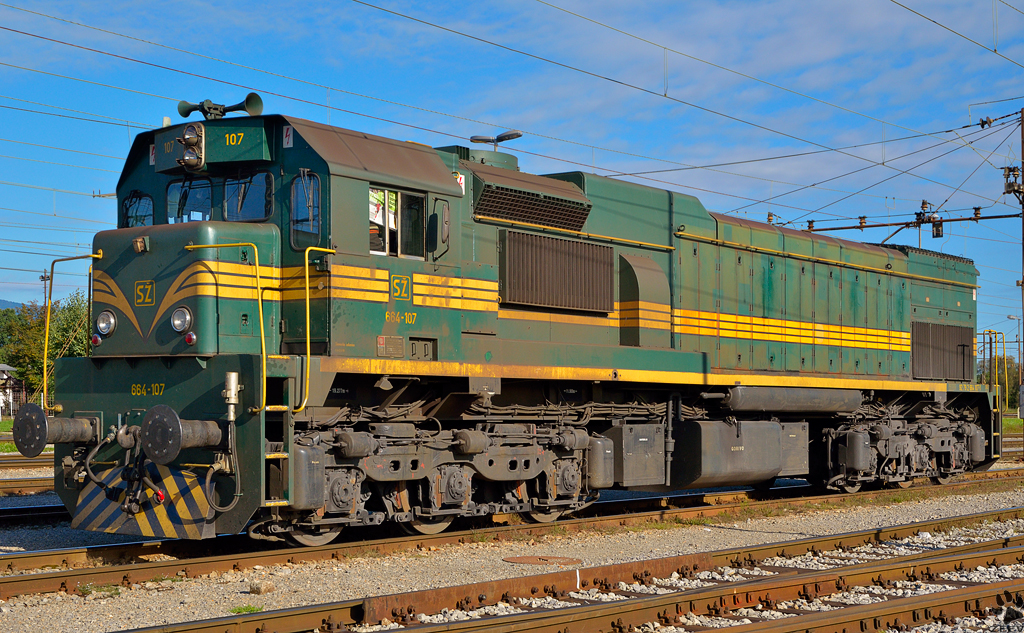 Diesel locomotive S 664-107 on Pragersko rail station. /28.9.2012