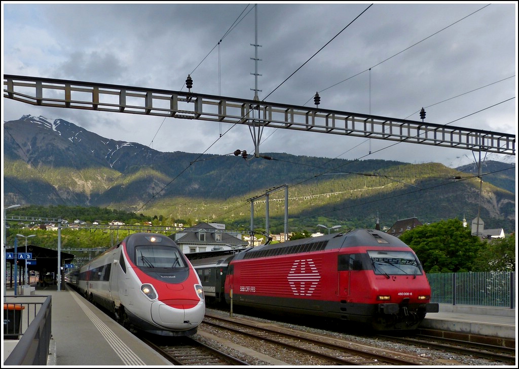 ETR 610 and Re 460 photographed together in Brig on May 22nd, 2012.