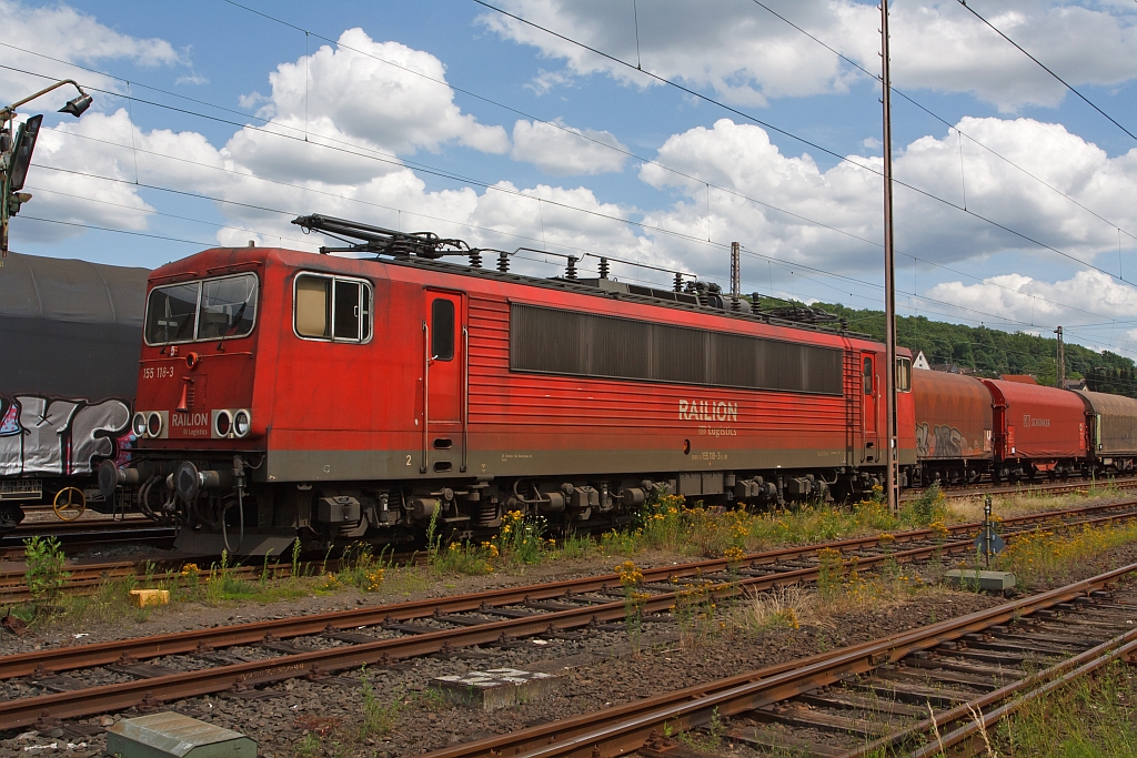 German electric locomotive 155 118-3from the RAILION Logistics parked at the 09.07.2011 in Kreuztal (Germany).