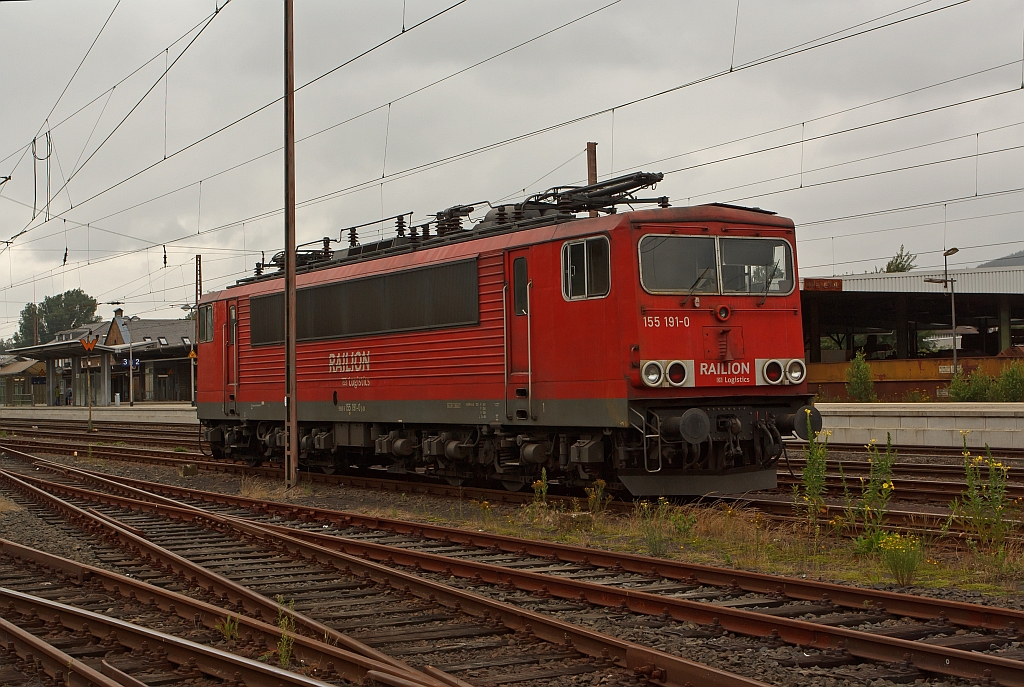 German electric locomotive 155 191-0 from the RAILION Logistics parked at the 23.07.2011 in Kreuztal (Germany).