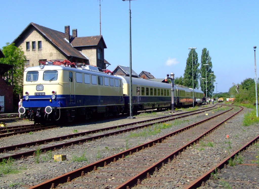 German electric locomotive E10 1239 with the Rheingold Express out of the 60's on 8/14/2010 in the Rheinisches Industrial Railway Museum (RIM) in Cologne