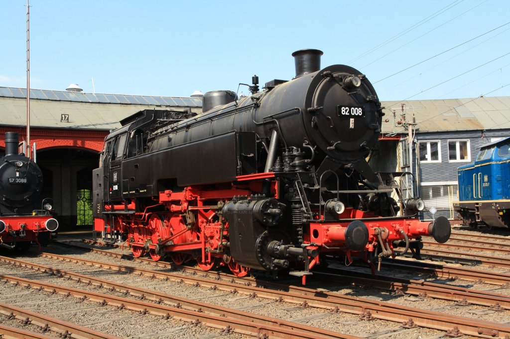 German Steam Locomotive  82 008 (ex 082 008-4) in the Sdwestflische Railroad Museum on 23.04.2011 in Siegen (Germany).