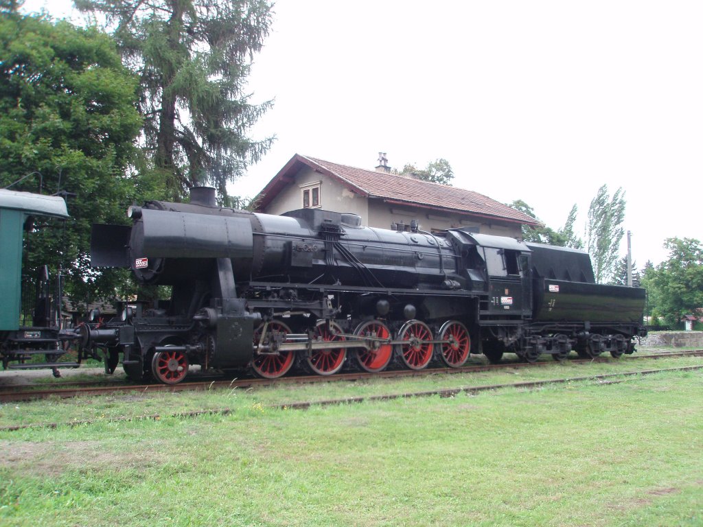 Historical steam locomotive 555.0153(BR 52)28.7.2012 at the railway station Kněeves. A special train  Koleovka . Every Saturday in the Summer from station Lun to station Koleovice an back. http://www.khkd.cz/in_e.htm