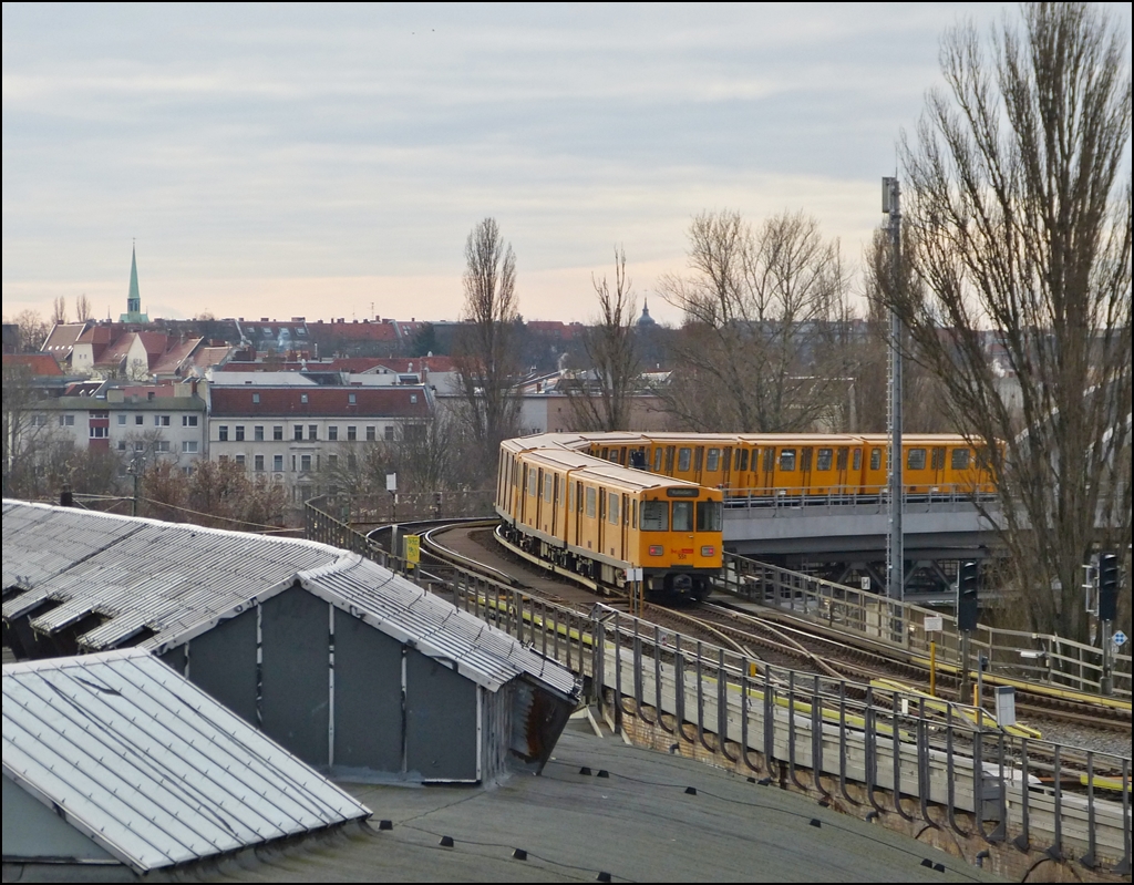 Metro train N 551 is leaving the station Berlin Gleisdreieck on December 29th, 2012.