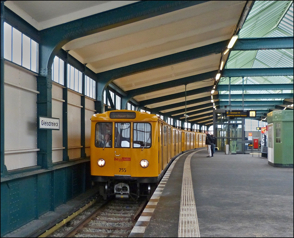 Metro train N 755 is entering into the station Gleisdreieck in Berlin on December 29th, 2012.