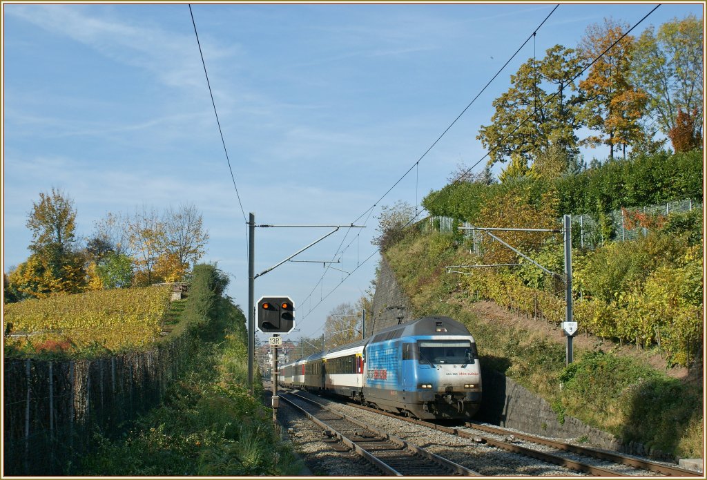 SBB Re 460 020-1 with an IR by Burier. 
29.10.2010