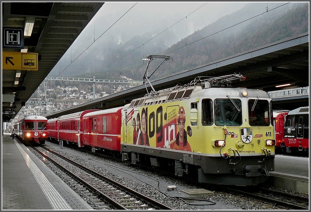 Several Rhaetian railway trains photographed at the station od Chur on December 23rd, 2009.