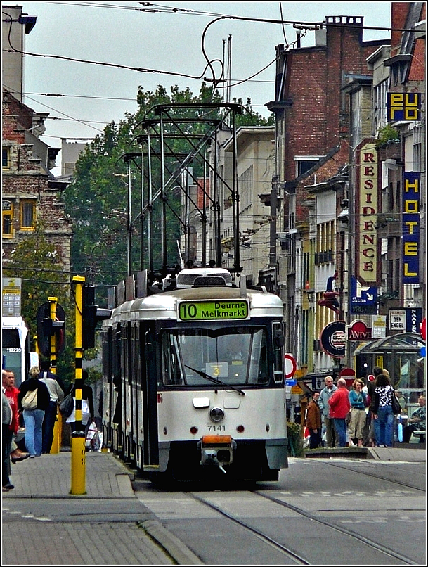 Several trams pictured near the station Antwerpen Centraal on September 13th, 2008.