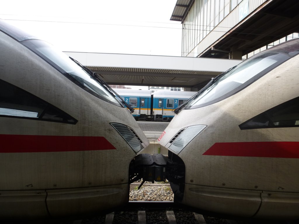 The coupling between two ICEs. Munich main station, May 23rd 2013.