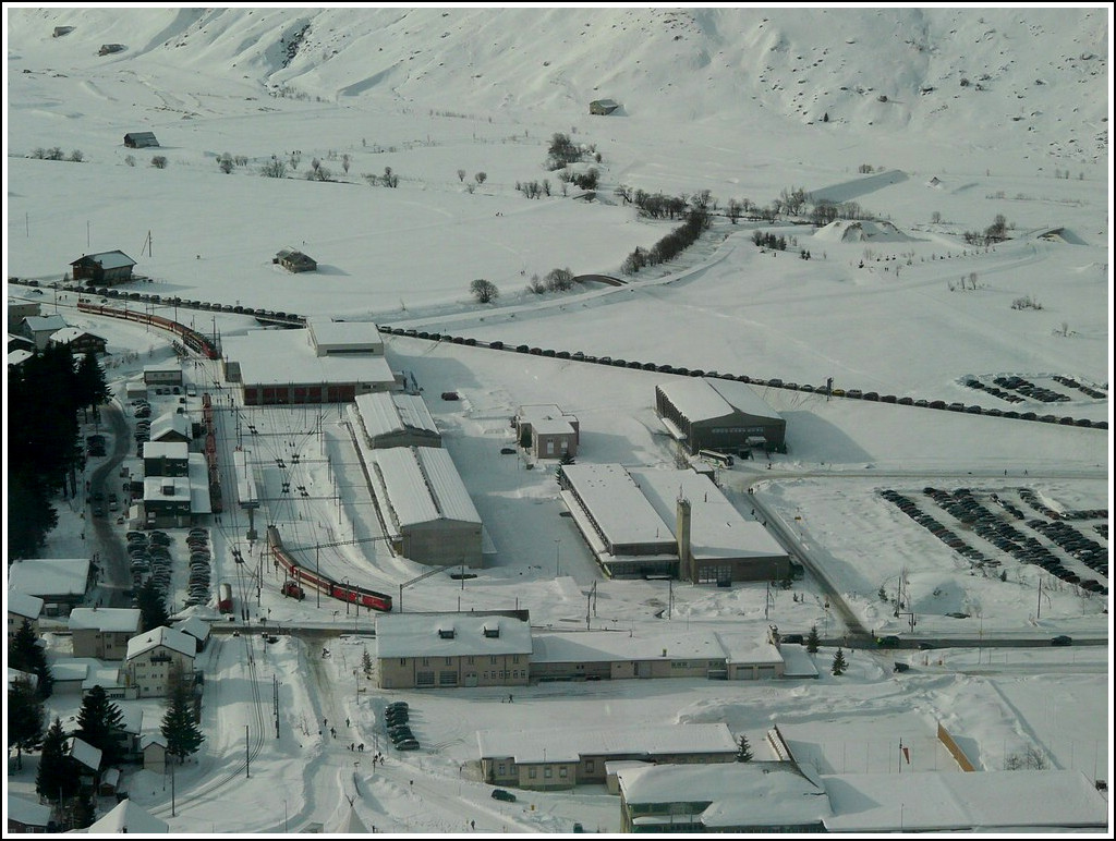 The MGB station of Andermatt taken from the Glacier Express running between Ntschen and Andermatt on December 26th, 2009.