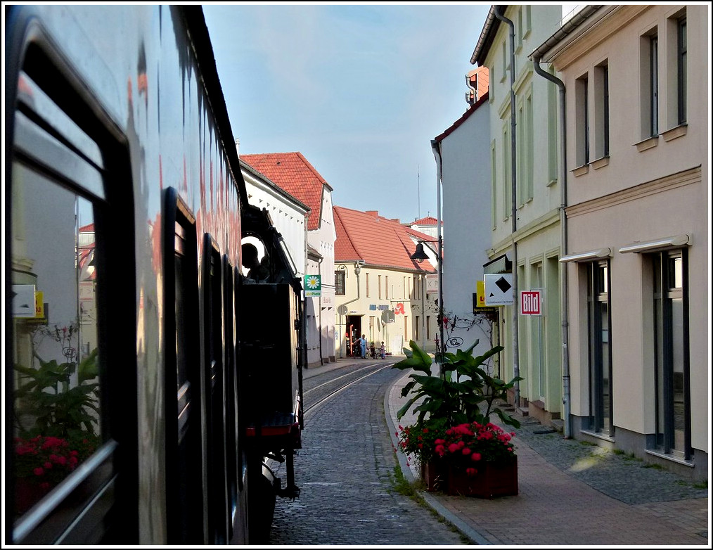 The Molli is running through the streets of Bad Doberan on September 25th, 2011.