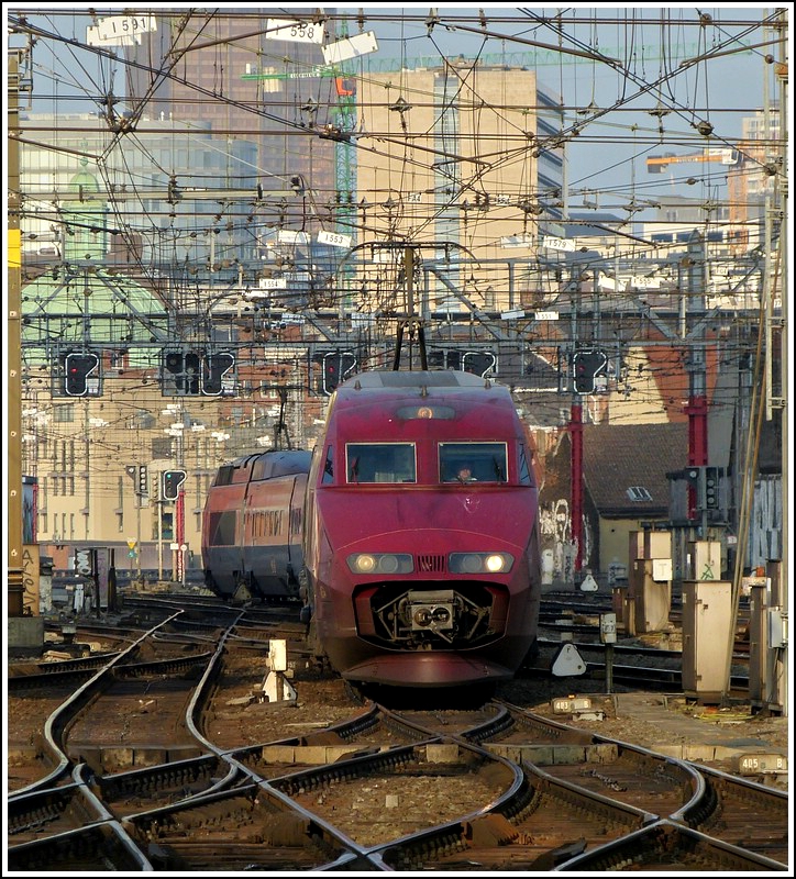 The PBA Thalys unit 4534 is entering into the station Bruxelles Midi on March 23rd, 2012.