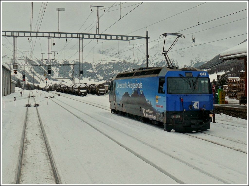 The RhB Ge 4/4 III 647 pictured in Pontresina on December 24th, 2009.