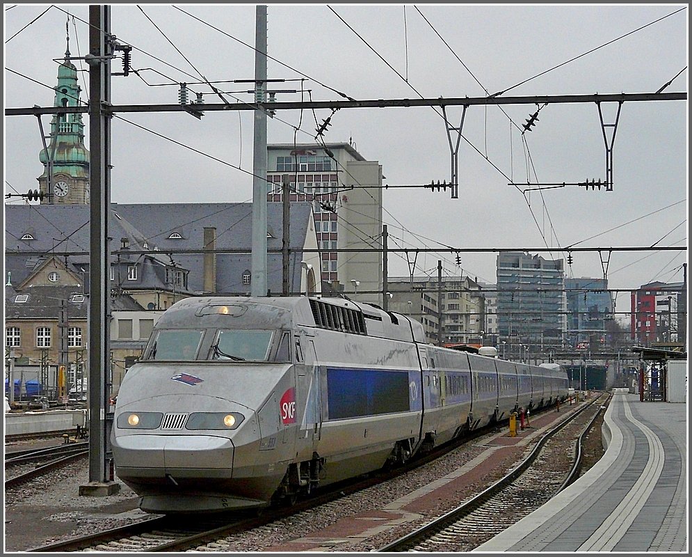 The TGV to Paris is leaving the station of Luxembourg City on February