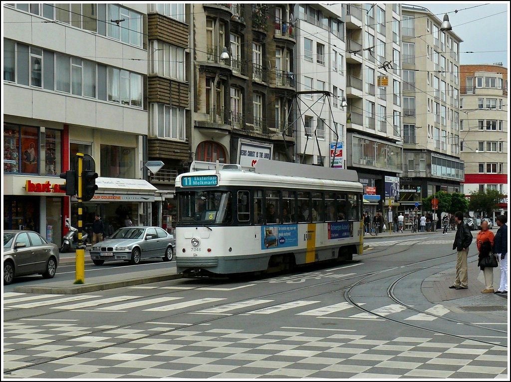 Tram N 7046 is running through Carmotstraat in Antwerp on September 13th, 2008.