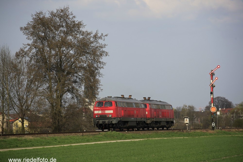 Two diesel locomotives (type 217 and 218) near Alttting/Bayern (Germany/2009)