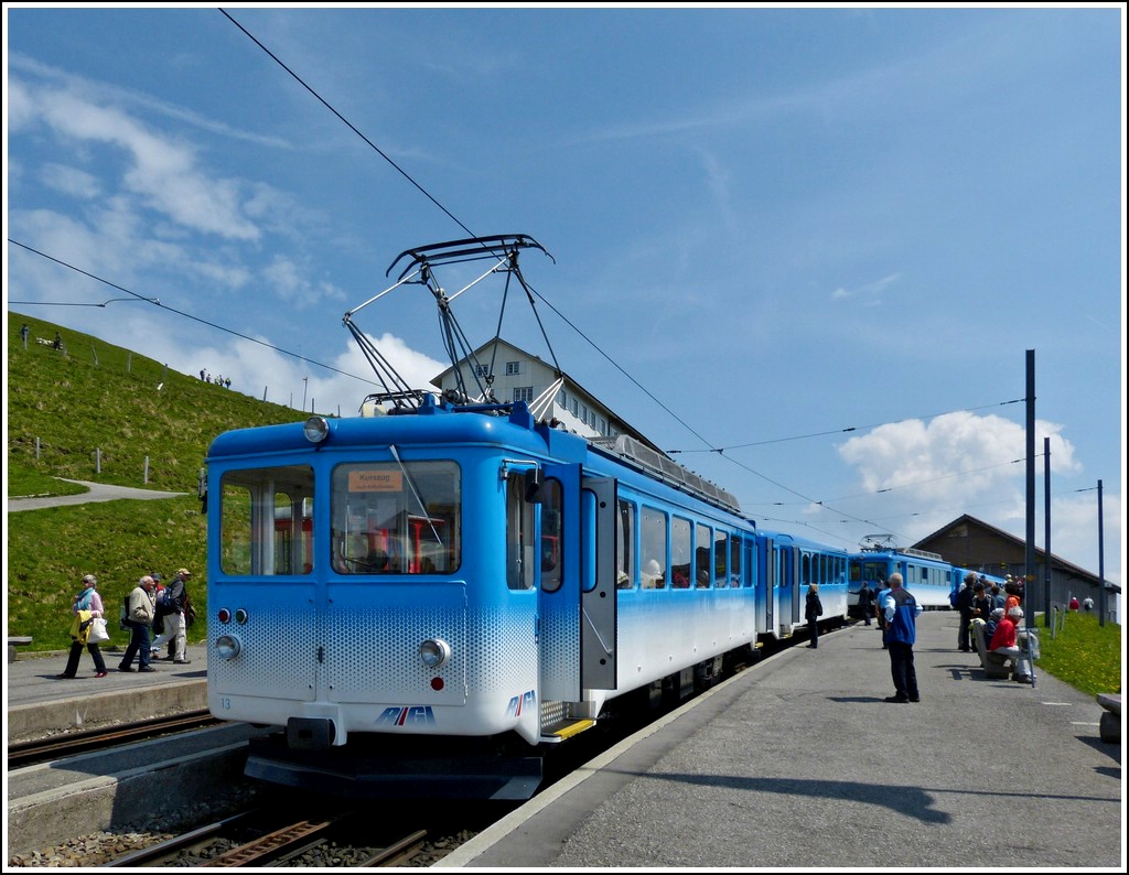Two RB trains pictured at Rigi Kulm on May 24th, 2012.