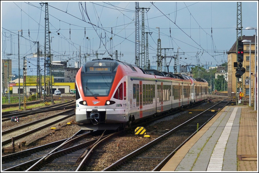 VIAS Flirt double unit is arriving in Koblenz main station on July 28th, 2012.