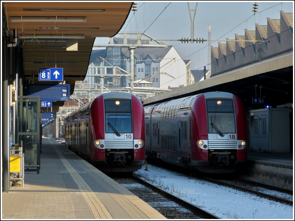 Z 2210 and 2218 photographed in Luxembourg City on February 1st, 2012.