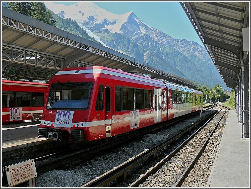 Blanc-Express pictured at the station of Chamonix with the Mont Blanc ...