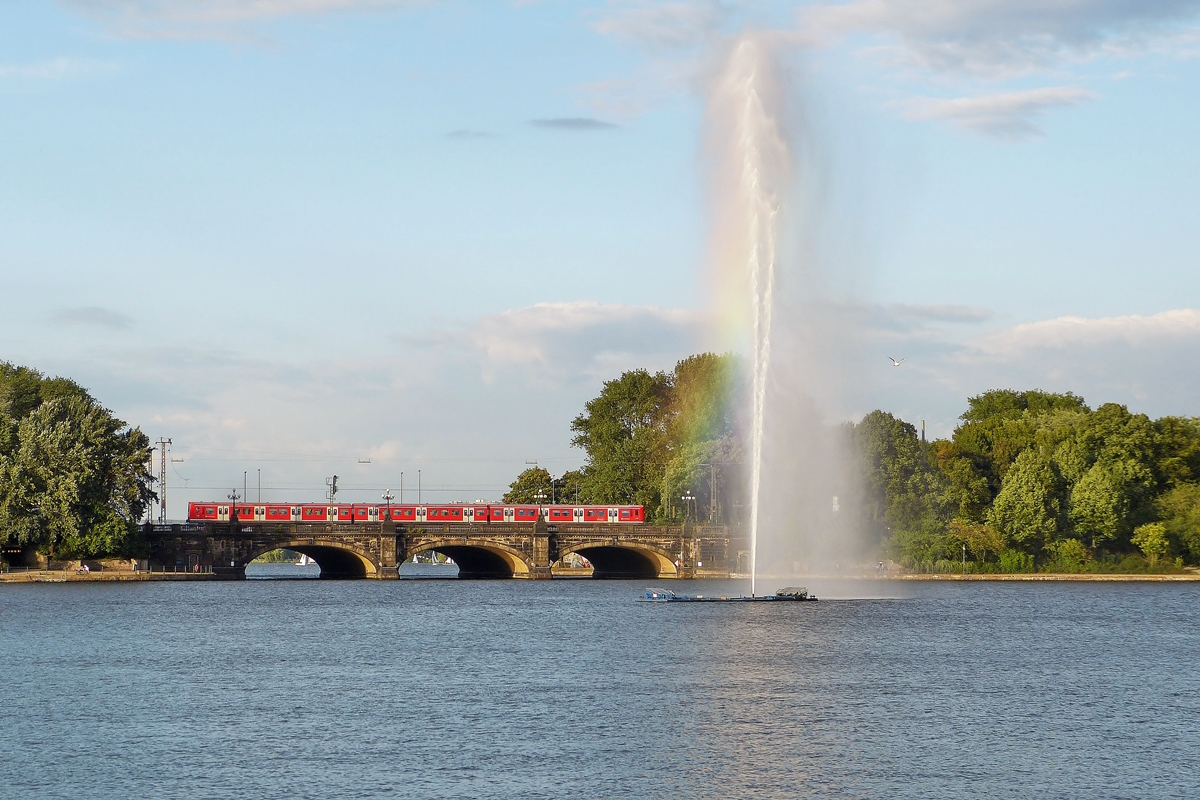 . A S-Bahn train pictured on the Lombardsbrcke in Hamburg on September 17th, 2013.