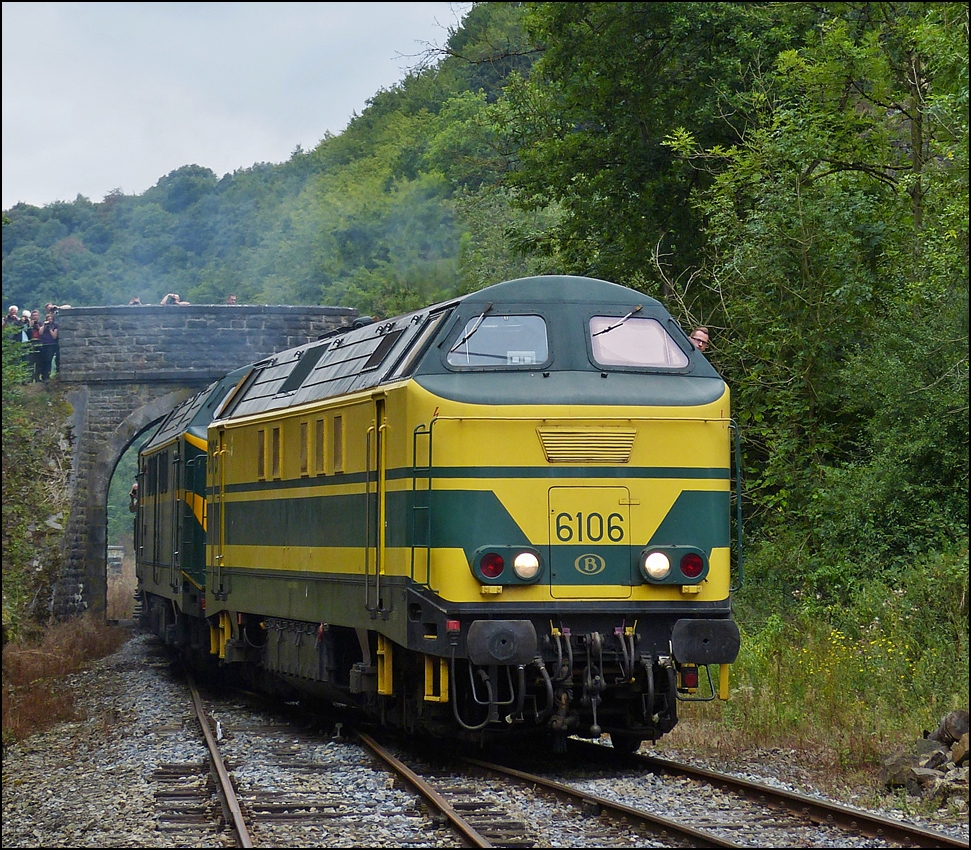 . The HLD 6106 is entering into the station Dorinne-Durnal on the heritage railway track Le Chemin de Fer du Bocq on August 17th, 2013.