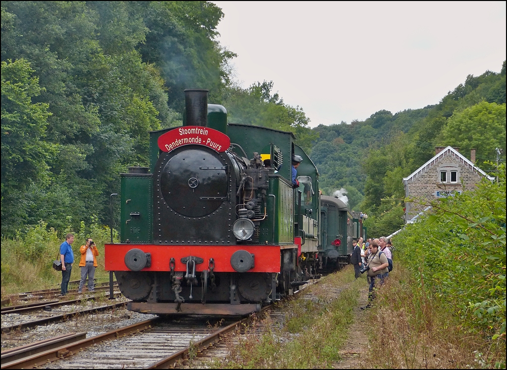 . The steam engine Tubize 2069  Helena  pictured in the station Dorinne-Durnal on the heritage railway track Le Chemin de Fer du Bocq on August 17th, 2013.