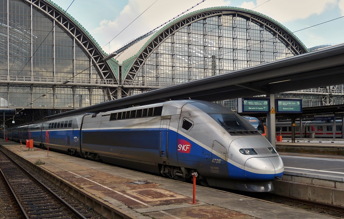 . The TGV Duplex 4728 to Marseille Saint-Charles is waiting fot passengers in the main station of Frankfurt am Main on February 28th, 2015.