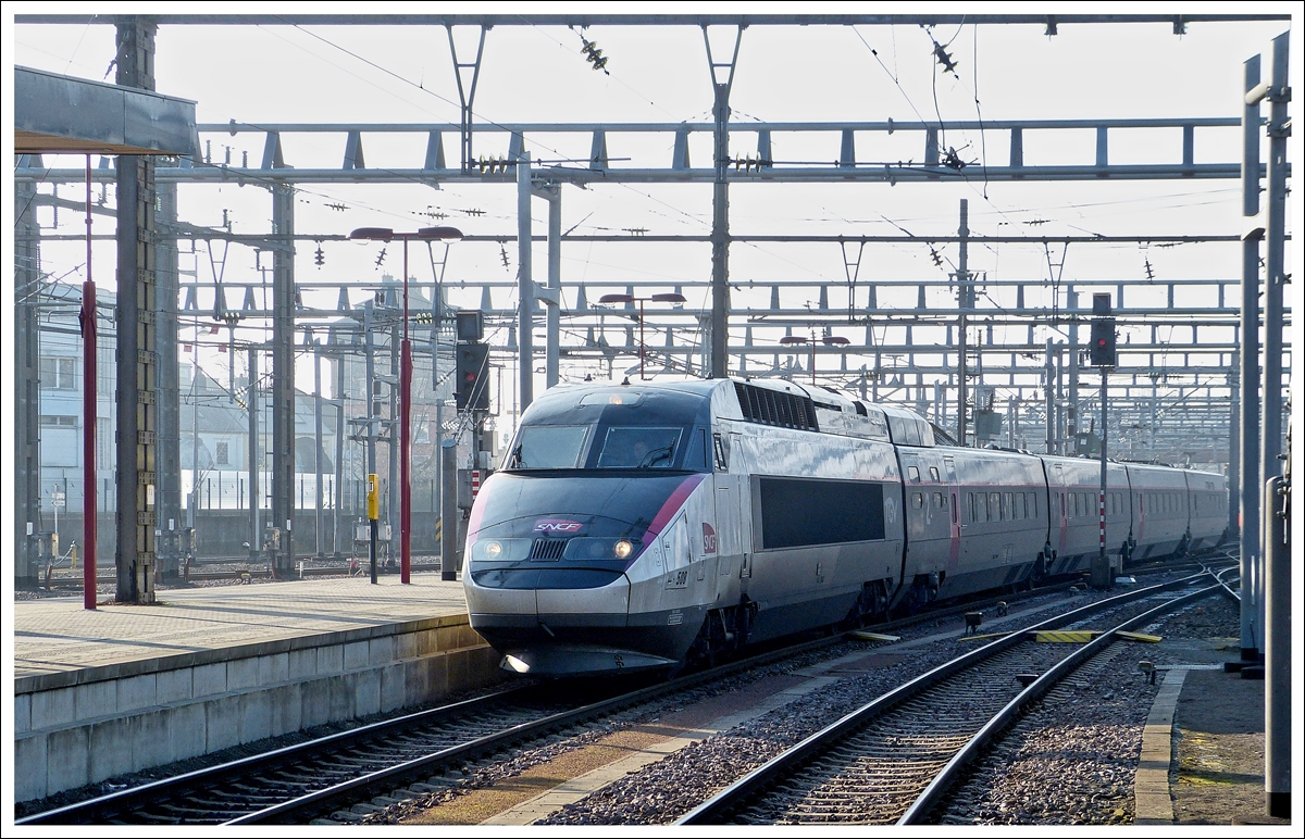 . The TGV Rseau N 508 is entering into the station of Luxembourg City on January 31st, 2014.
