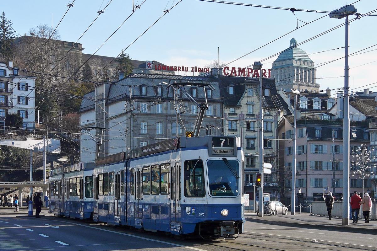 . The Tram 2000 N 2070 is running on the Bahnhofbrcke in Zrich on December 27th, 2009.