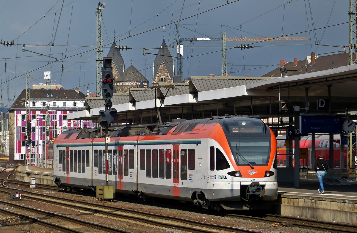 . The VIAS Flirt N 304 is entering into the main station of Koblenz on March 24th, 2014.