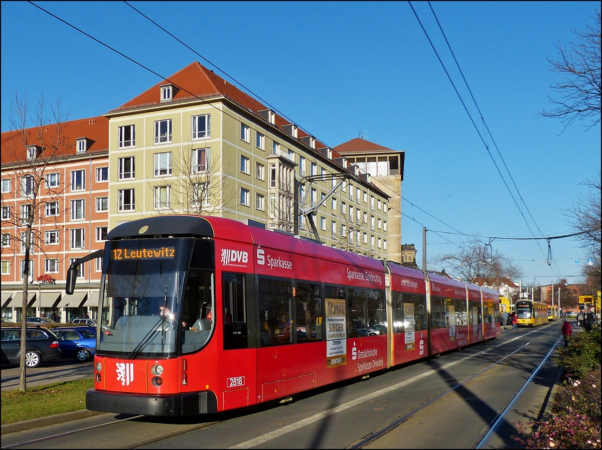 . Tram N 2818 pictured in Ringstrae in Dresden on December 28th, 2012.