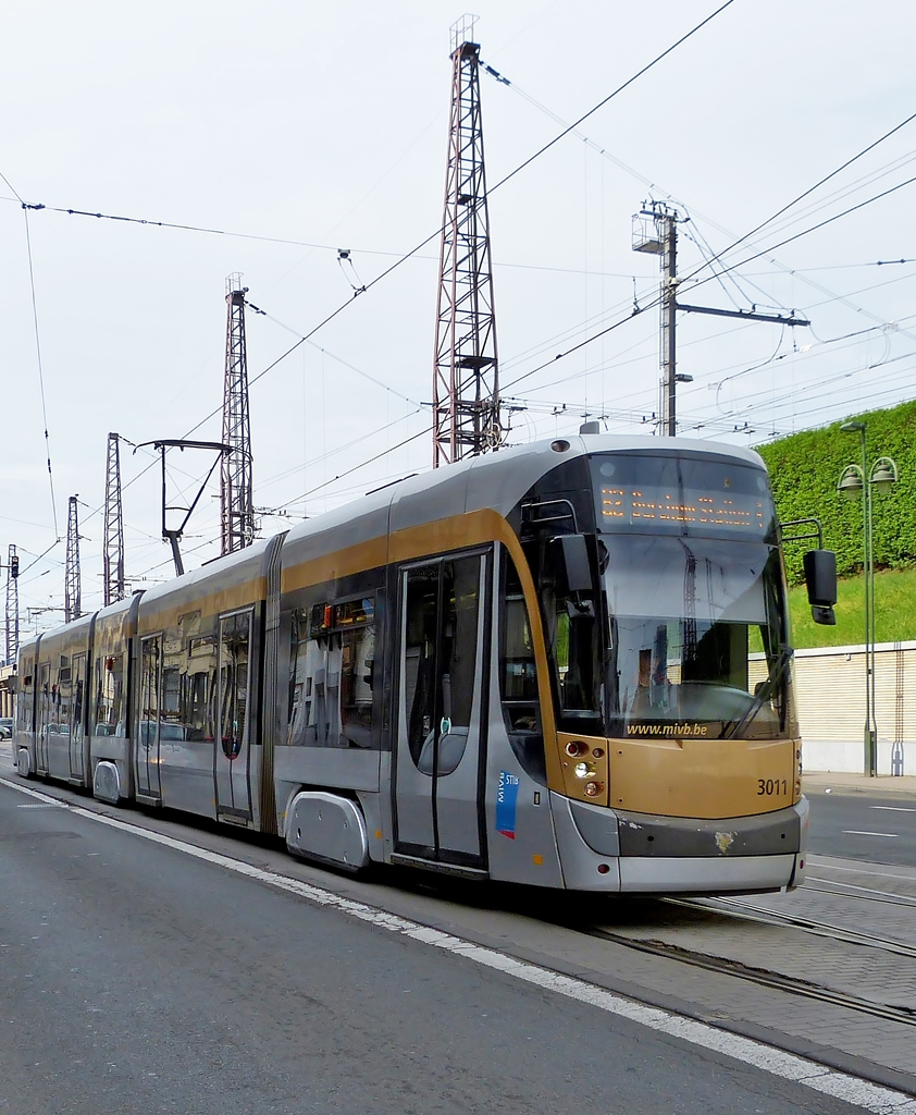 . Tram N 3011 is running through the Avenue Fonsny in Brussels on April 6th, 2014.