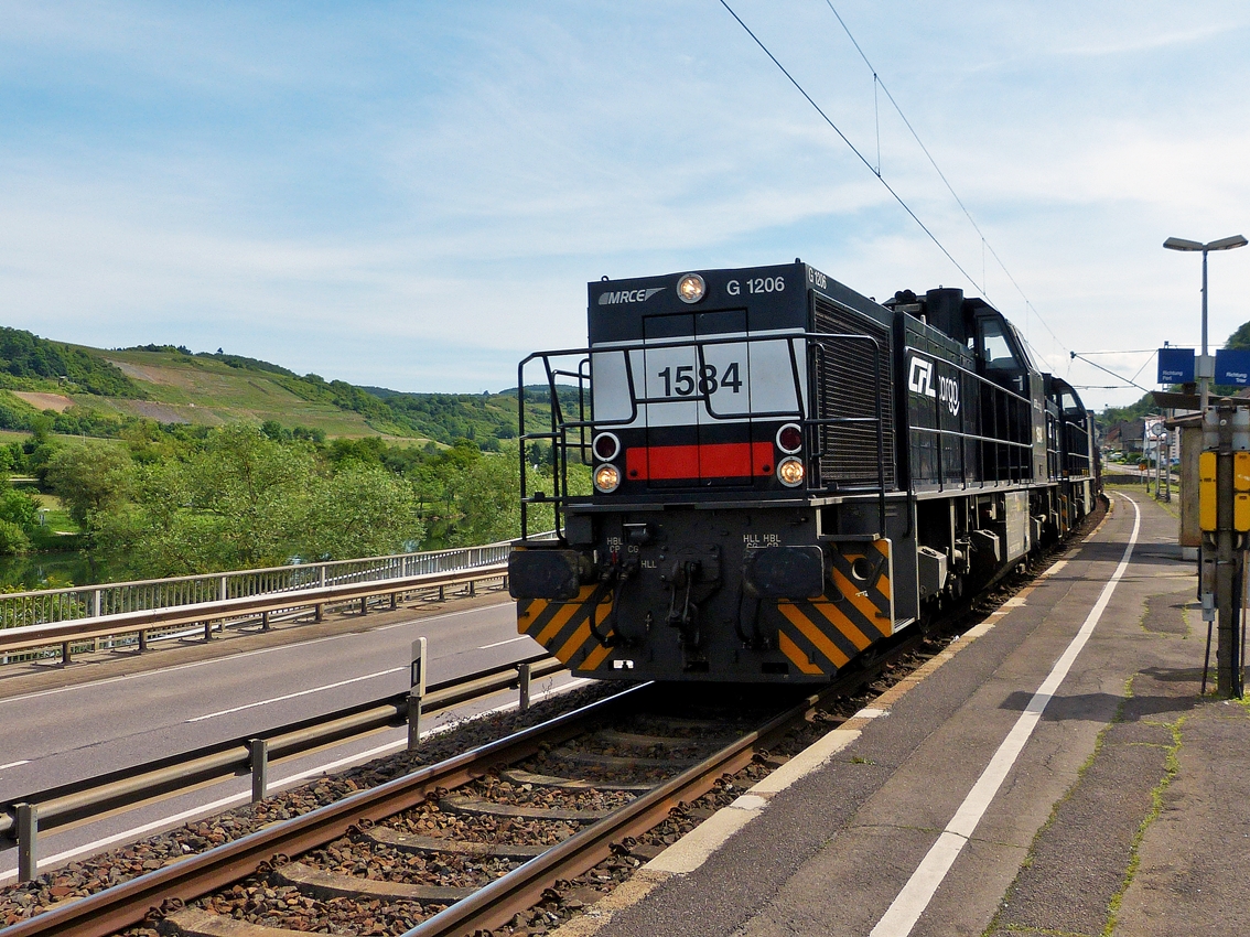 . Two CFL Cargo 1580 engines are hauling a freight train through Oberbillig on May 25th, 2014.