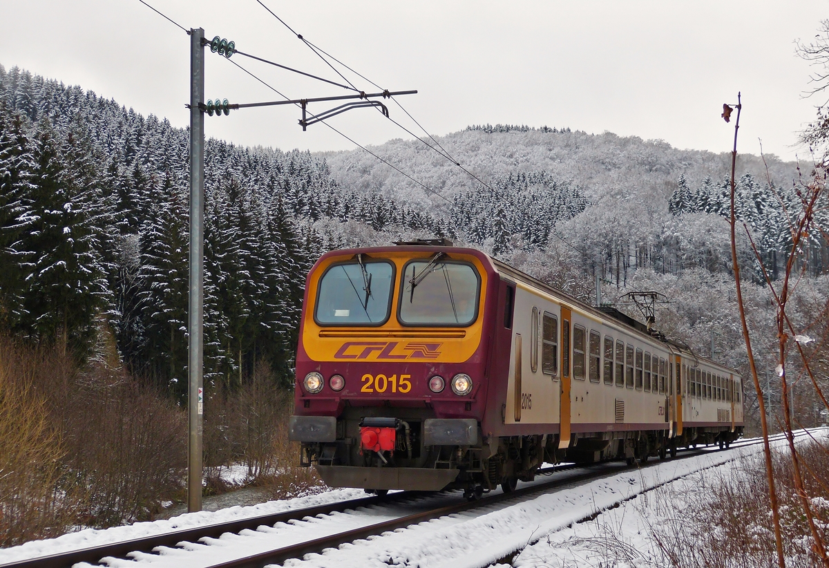 . Z 2015 as RE 1739 Wiltz - Kautenbach photographed between Wiltz and Merholtz on January 30th, 2015.